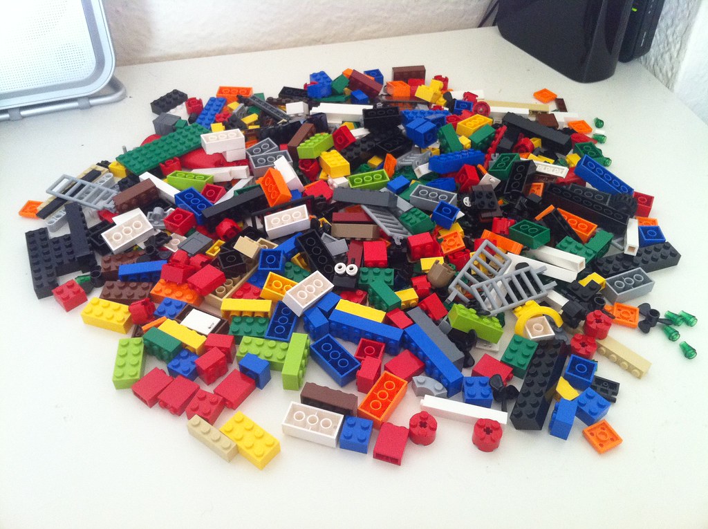 A pile of legos in many colors.
