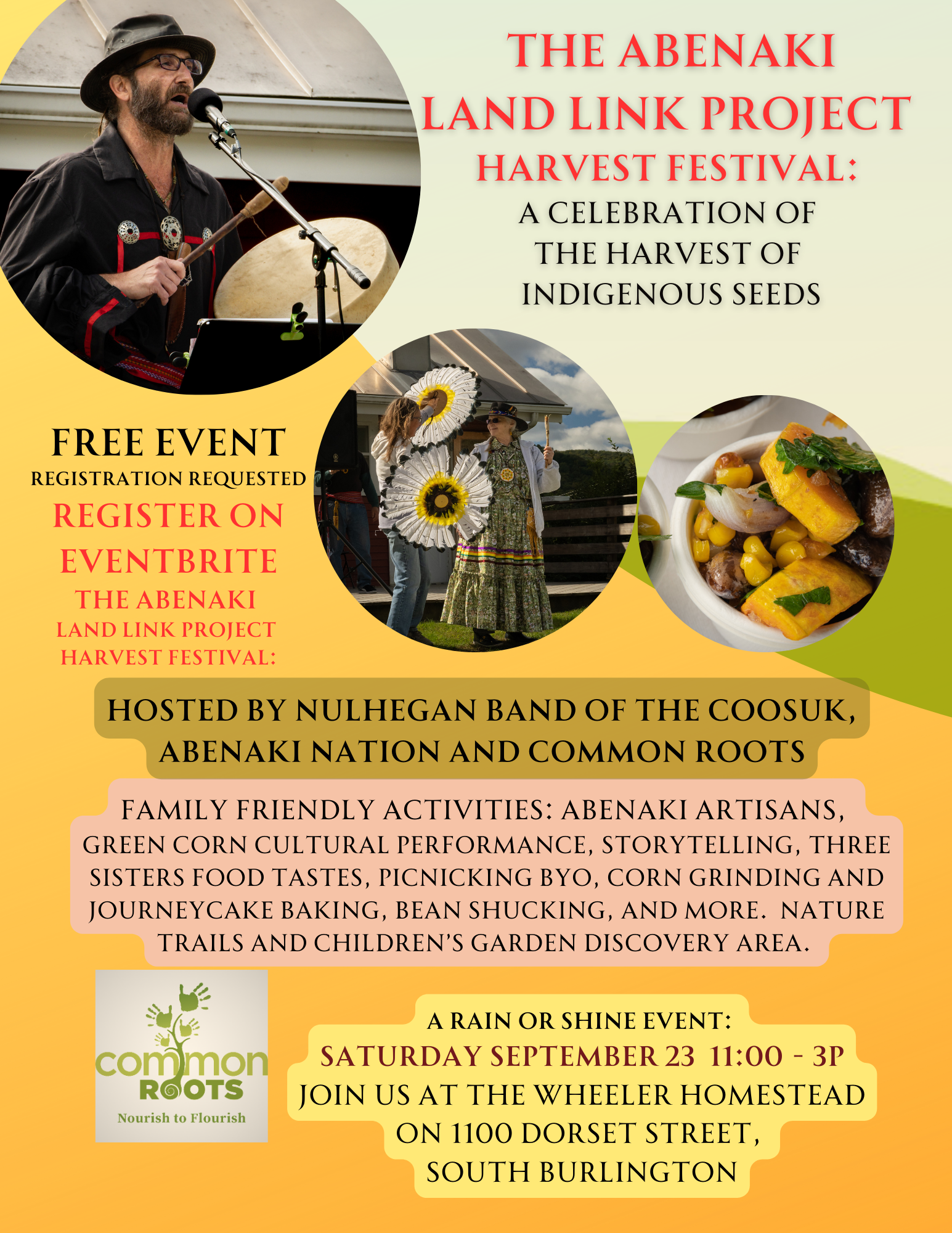 Flyer for Abenaki Land Link Project Harvest Festival.