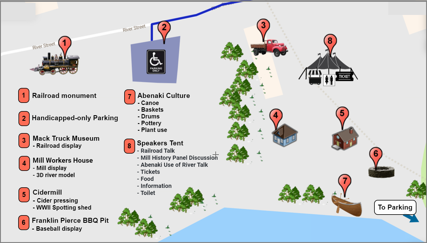 Map showing locations of events at Kemp Park History Alive event.