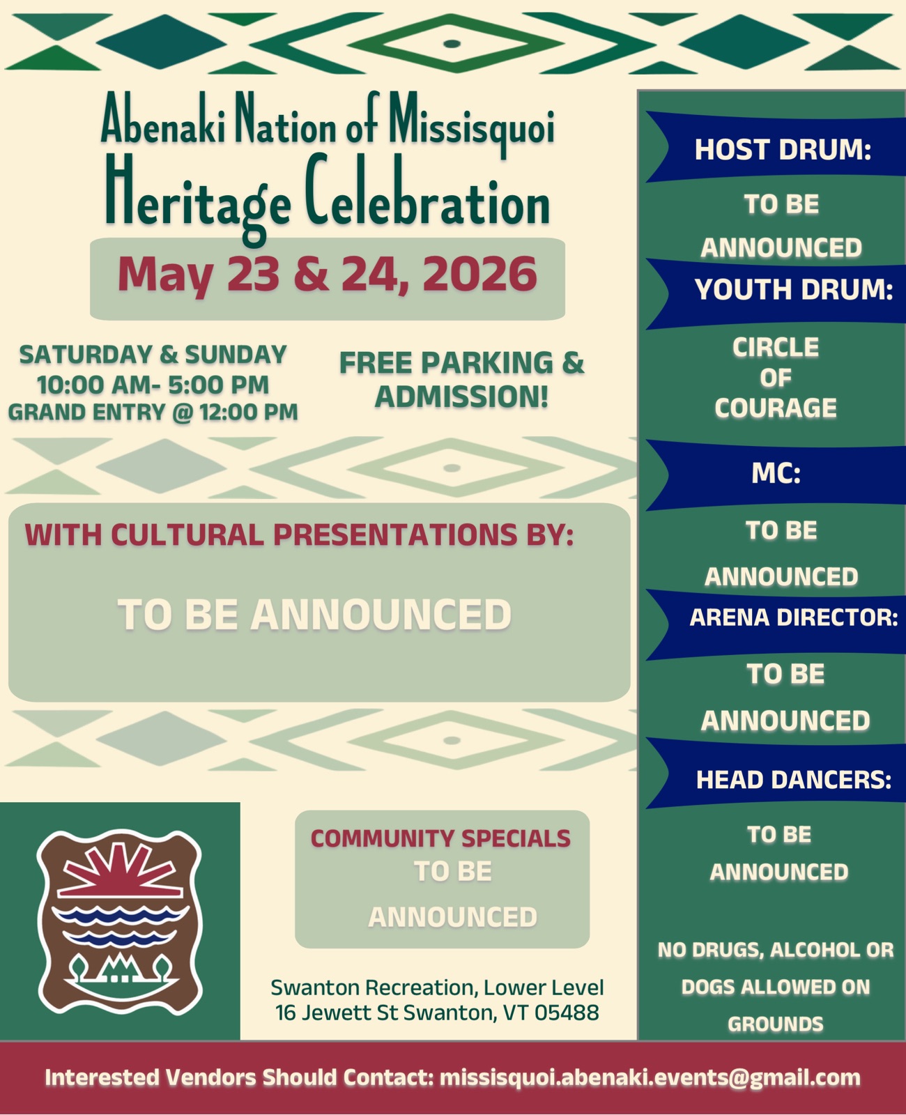 Abenaki Nation of Missisquoi Heritage Celebration Flyer