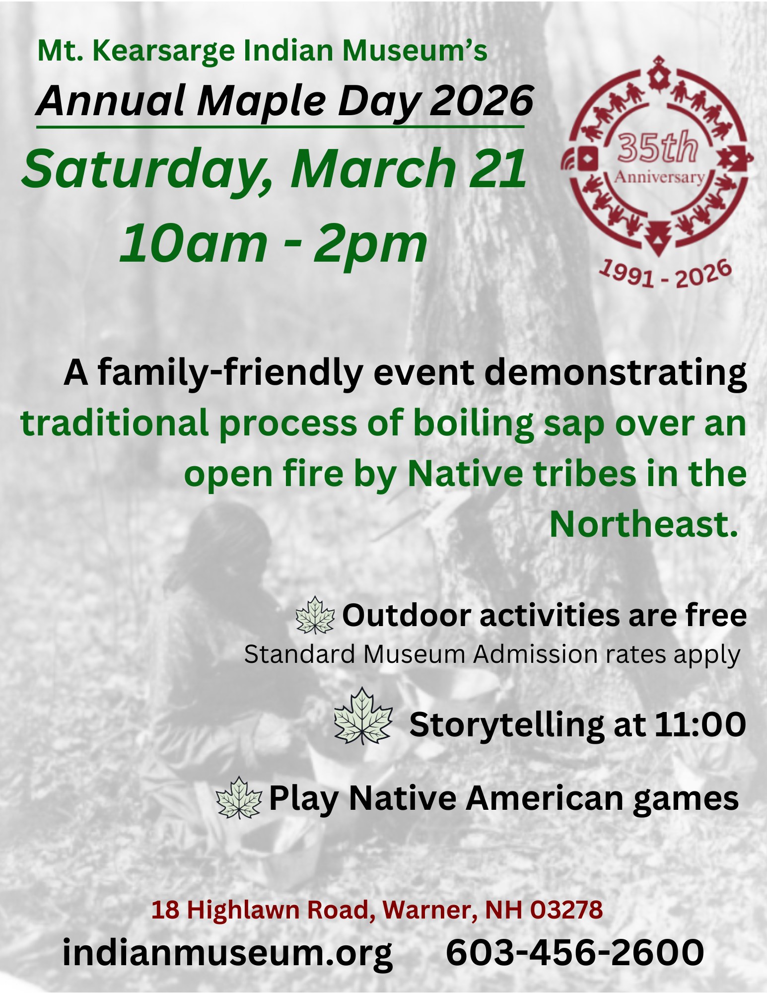 Mount Kearsarge Indian Museum Maple Day poster.